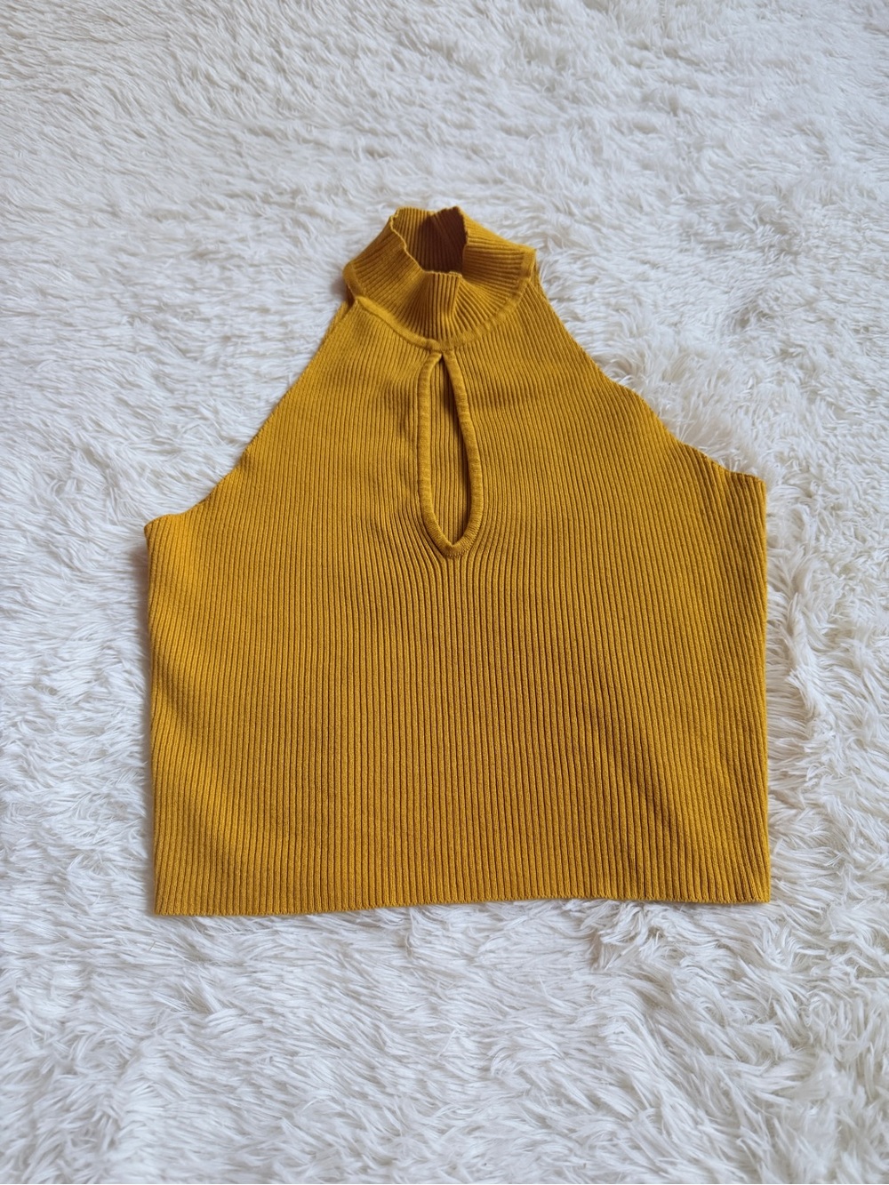 H&M Ribbed Halter Keyhole Tank in Mustard Yellow